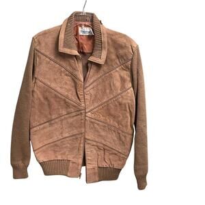 Vintage Mens Cow Split Leather Size XL Sweater Sleeves Shawl Collar Full Zip